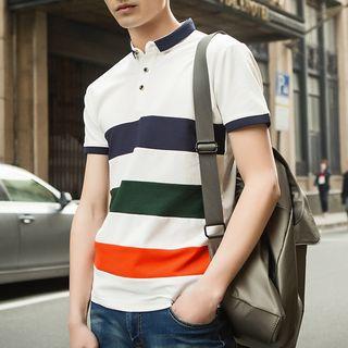 Contrast Trim Striped Short Sleeve Polo Shirt