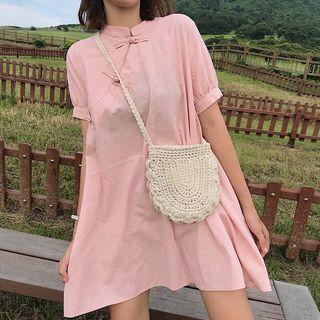 Short-sleeve Mandarin Collar Minidress