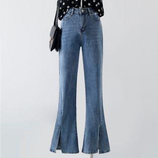 High-waist Washed Wide Leg Split Jeans