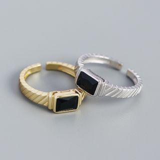 Rectangle Rhinestone Sterling Silver Open Ring