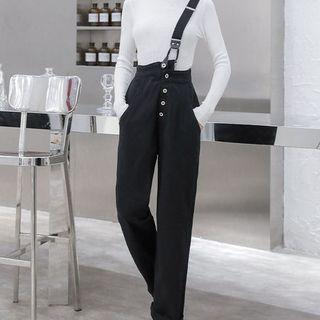 Turtleneck Sweater / Single-strap Cropped Denim Jumper Pants / Set