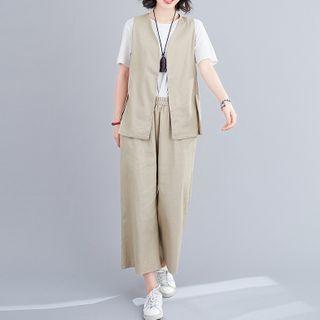 Set: Open-front Vest + Cropped Wide-leg Pants