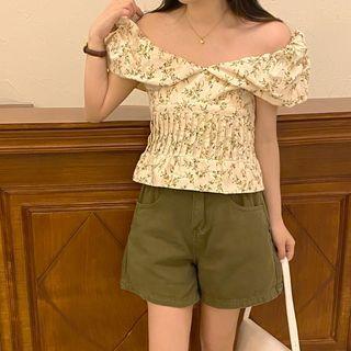 Off-shoulder Floral Print Cropped Top Top - One Size