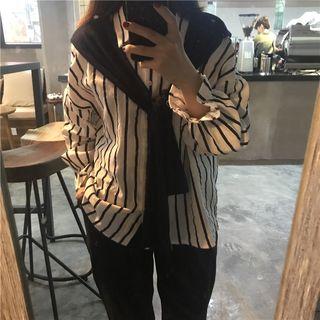 Mock Two-piece Striped Shirt Stripes - White & Blue - One Size