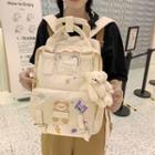 Embroidered Lightweight Backpack With Bear Charm - Off-white - One Size