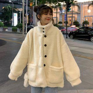 Fleece Turtleneck Button-up Jacket White - One Size
