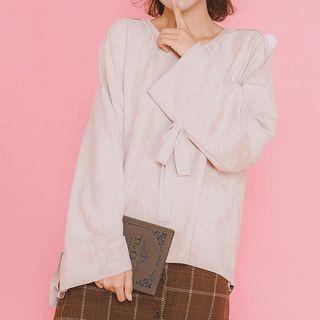 Bow Detail Faux Suede Pullover