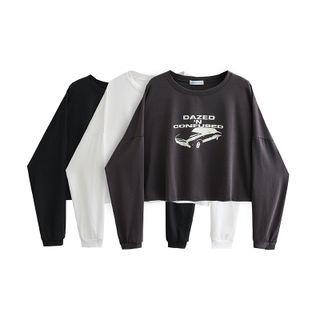 Lettering Car Print Cropped Sweatshirt