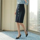 Button-trim Slit-front Skirt