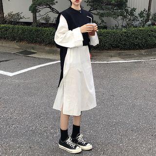 Side Slit Shirt Dress / Side Tie Vest