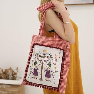 Embroidered Gingham Tote Bag