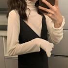 Long-sleeve Turtleneck Top Top - White - One Size