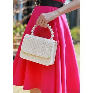 Faux-pearl Woven Tote Bag