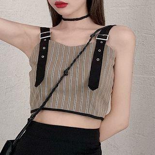 Sleeveless Buckled Top / Irregular A-line Midi Skirt