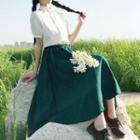 Set: Short-sleeve Shirt + Chiffon A-line Midi Skirt