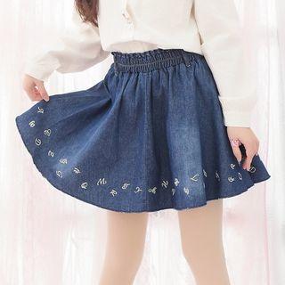 Letter Embroidered A-line Denim Skirt