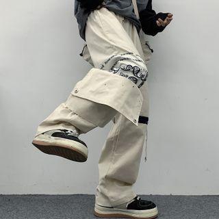 Paisley Print Wide-leg Cargo Pants