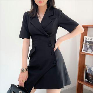 Asymmetrical Short-sleeve Double-breasted Blazer Dress
