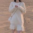 Set: Plain Sweater + A-line Skirt Sweater - White - One Size / Skirt - White - One Size