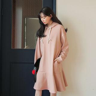 Ruffle-hem Hoodie Dress