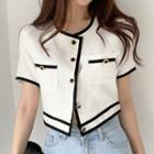 Short-sleeve Contrast Trim Blouse White - One Size