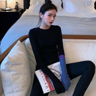 Color Block Rib Knit Top Black - One Size