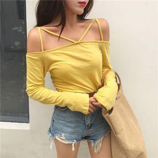 Strappy Off Shoulder Long Sleeve T-shirt