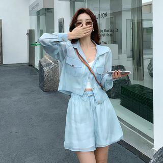Set: Crop Shirt Jacket + Wide Leg Shorts