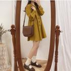Puff-sleeve V-neck Corduroy Shirtdress