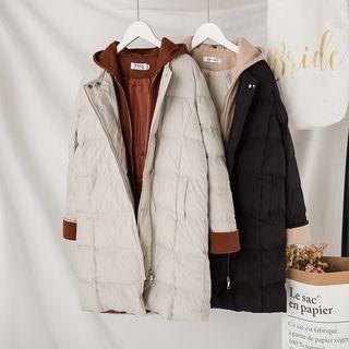 Mock Two-piece Hooded Puffer Zip Coat