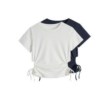 Short Sleeve Keyhole Drawstring T-shirt