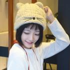 Embroidered Cat Ear Knit Beanie
