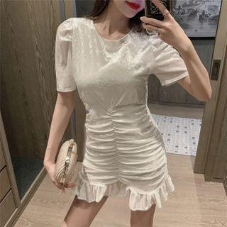 Short-sleeve Crinkled Mini Mermaid Velvet Dress