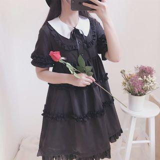 Frill Trim Short-sleeve Collared Dress
