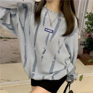 Printed Distressed Sweater Blue - One Size