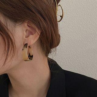 Acrylic Open Hoop Earring 1 Pair - Silver Needle - Beige & Black - One Size