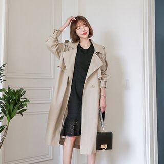Linen-blend Long Trench Coat