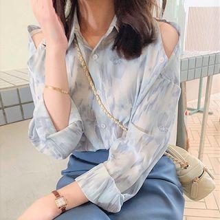 Cold-shoulder Tie-dyed Shirt