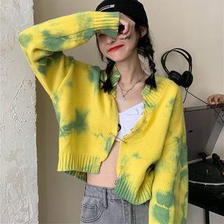 Tie Dye Cropped Pinned Cardigan Tie Dye - Yellow & Green - One Size