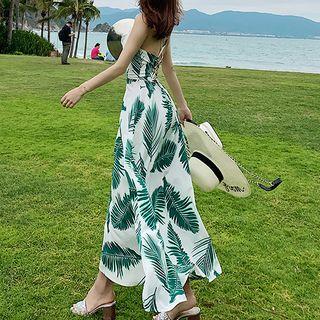 Spaghetti Strap Maxi Leaf Print Sundress