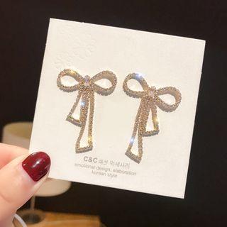 Rhinestone Bow Earring 1 Pair - E1958 - Gold - One Size