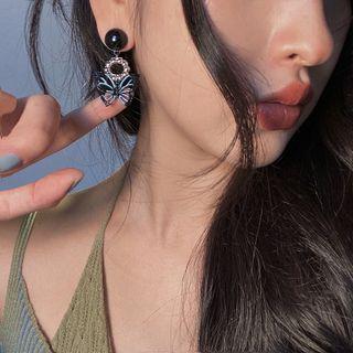 Bow Alloy Dangle Earring 1 Pair - Black & Silver - One Size