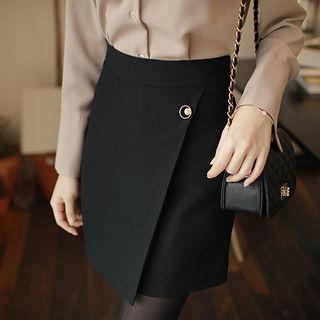 Faux-pearl Detail Wrap-front Skirt