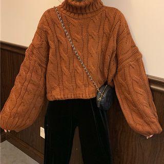 Knitted Turtleneck Cable-knit Sweater