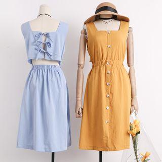 Ribbon Open-back Sleeveless A-line Dress