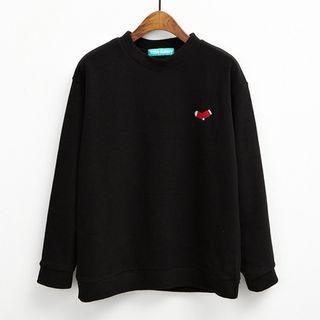 Plain Embroidered Loose-fit Sweatshirt Green - One Size
