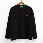 Plain Embroidered Loose-fit Sweatshirt Green - One Size