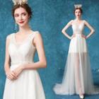 Rhinestone Sleeveless Mesh A-line Wedding Gown