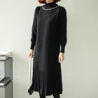 Pearly Mockneck Midi Knit Dress