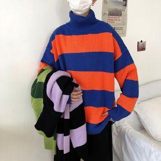 Colorblock Turtleneck Loose-fit Sweater
